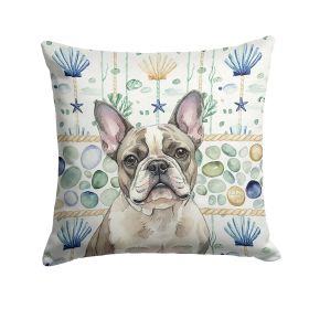 Pied French Bulldog Coastal Sea Glass Throw Pillow Decorative Indoor Outdoor Accent Cushion for Couch, Bed or Patio, 18Hx18W