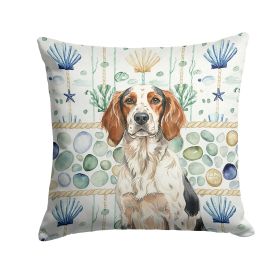 Tricolor English Setter Coastal Sea Glass Throw Pillow Decorative Indoor Outdoor Accent Cushion for Couch, Bed or Patio, 18Hx18W