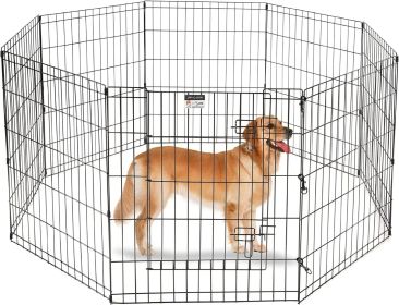 Dog Playpen - Foldable Metal Exercise Puppy Play Pen with 8 24x30in Panels - Indoor/Outdoor Pen with Door for Dogs